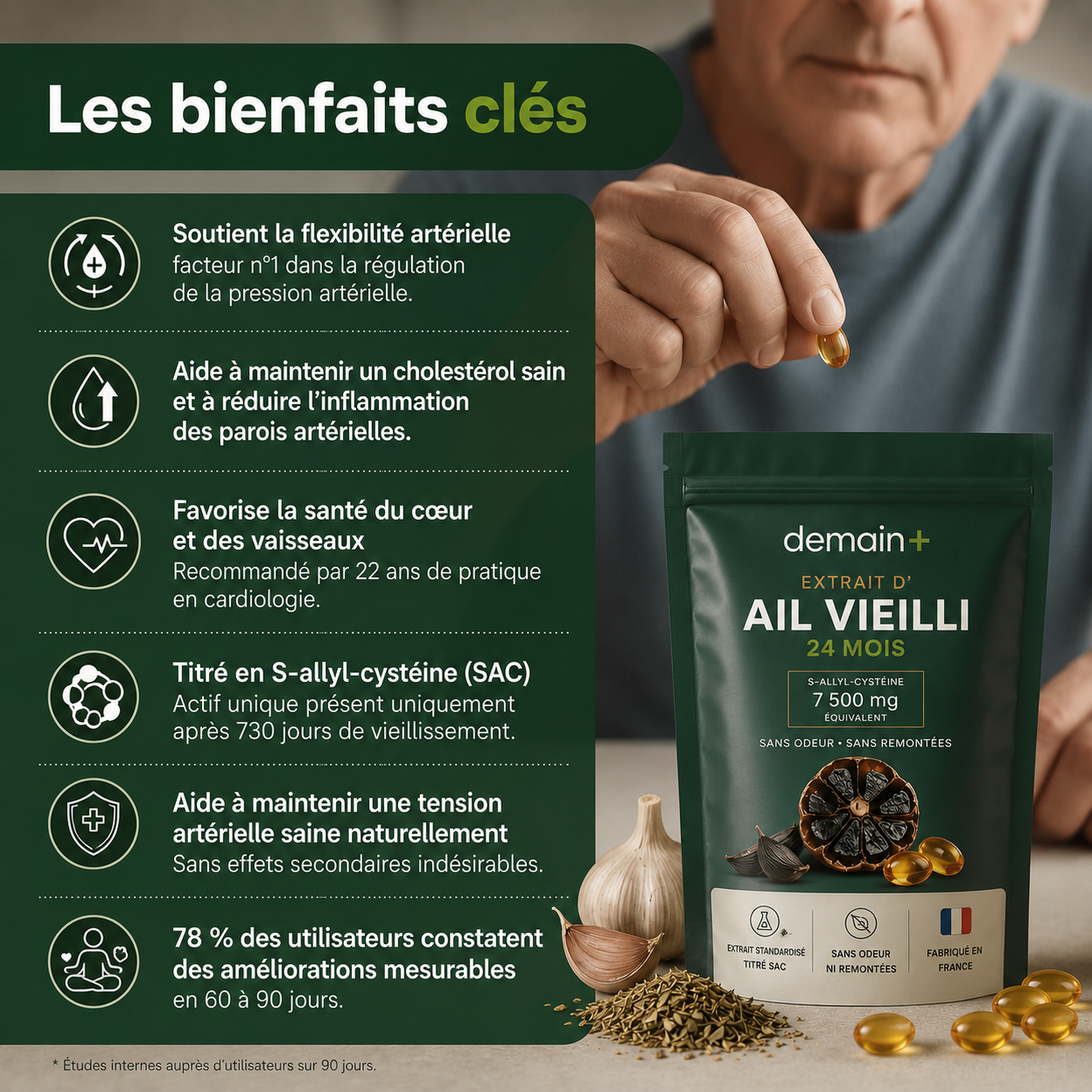 Extrait Naturel d'Ail Vieilli — Tension, Cholestérol & Bien-être global