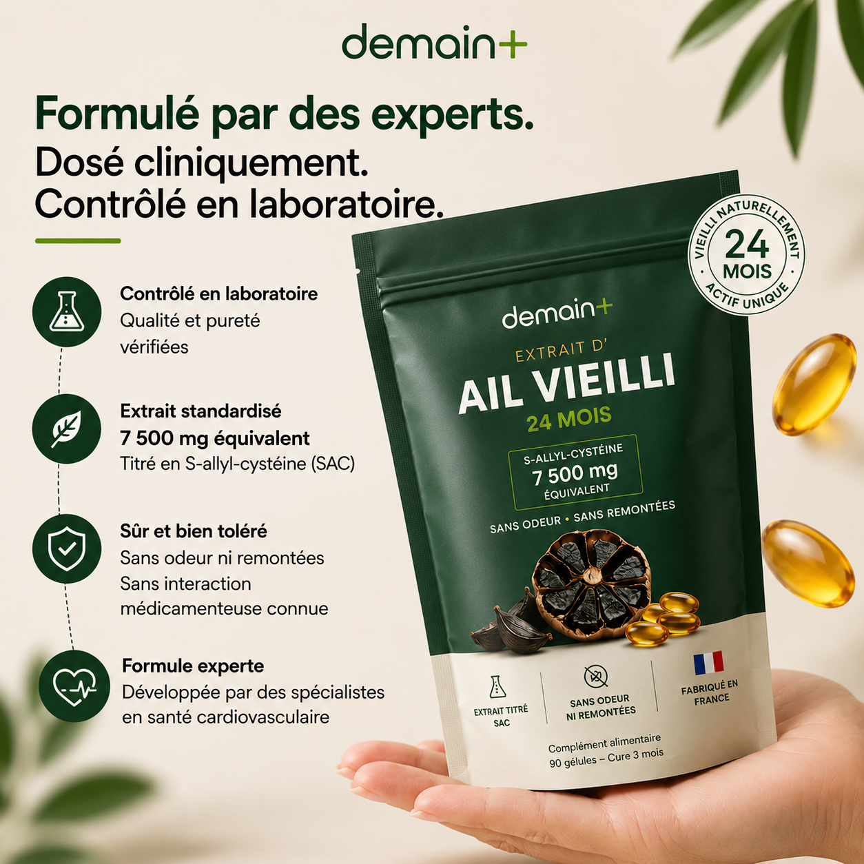 Extrait Naturel d'Ail Vieilli — Tension, Cholestérol & Bien-être global